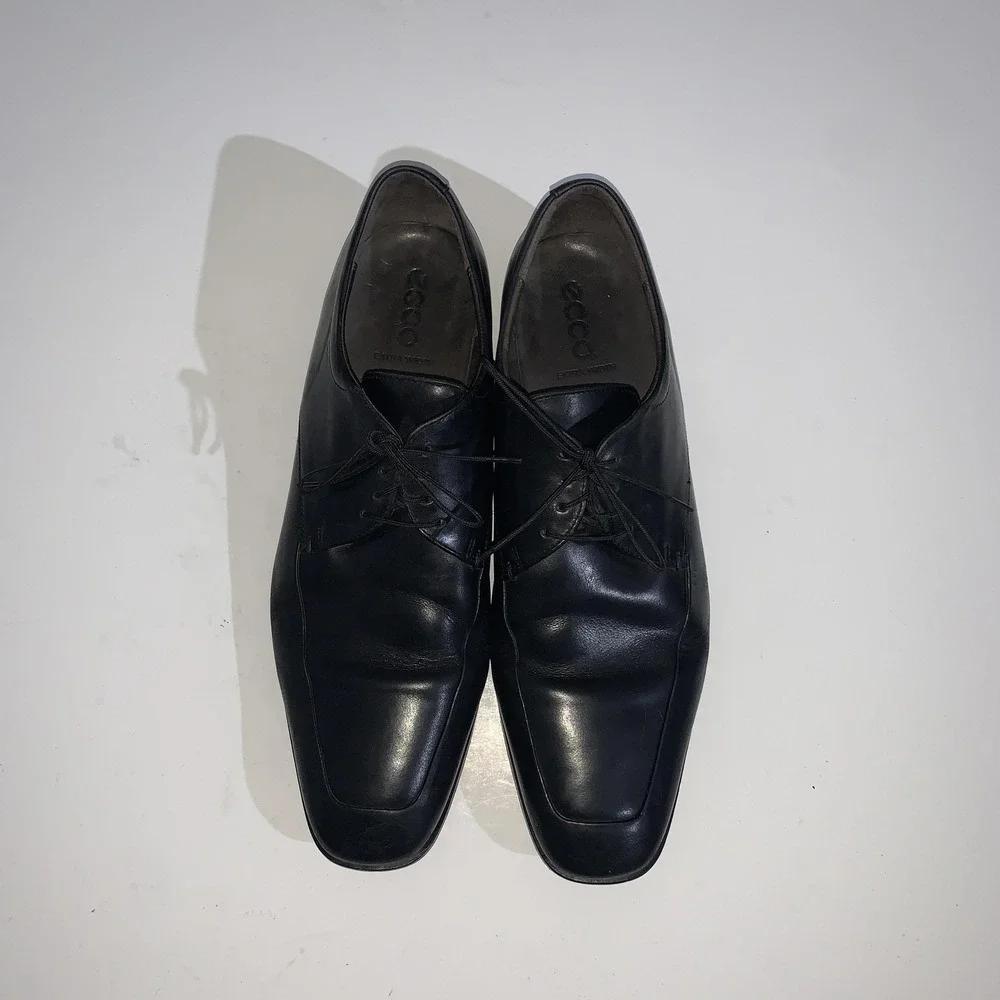 Ecco Dress Shoes Mens Size 46 EU Black Leather Oxford Extra Wide Comfort